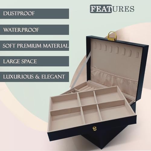 KRESHU Mini Chex Pattern Jewelry Storage Box | Large Capacity Double-Sided Makeup Organizer |Travel safety Cosmetic Case for Necklaces & Earrings - Stylish Design for Women (CHEX-BLACK) - Image 5