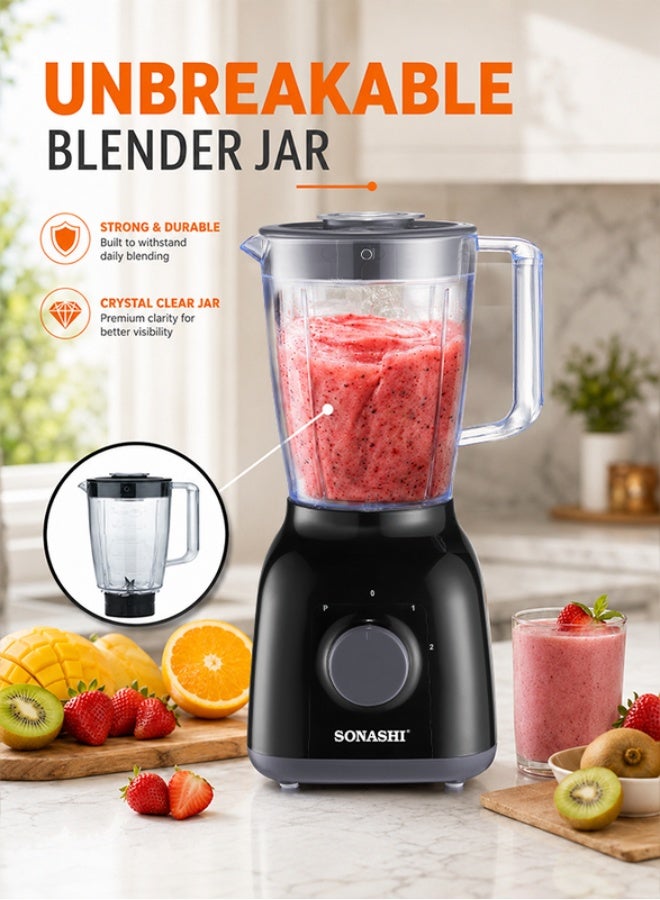 سوناشي خلاط 2 في 1 مع وعاء غير قابل للكسر 1.25 L 650 W SB-144N أسود - Image 2
