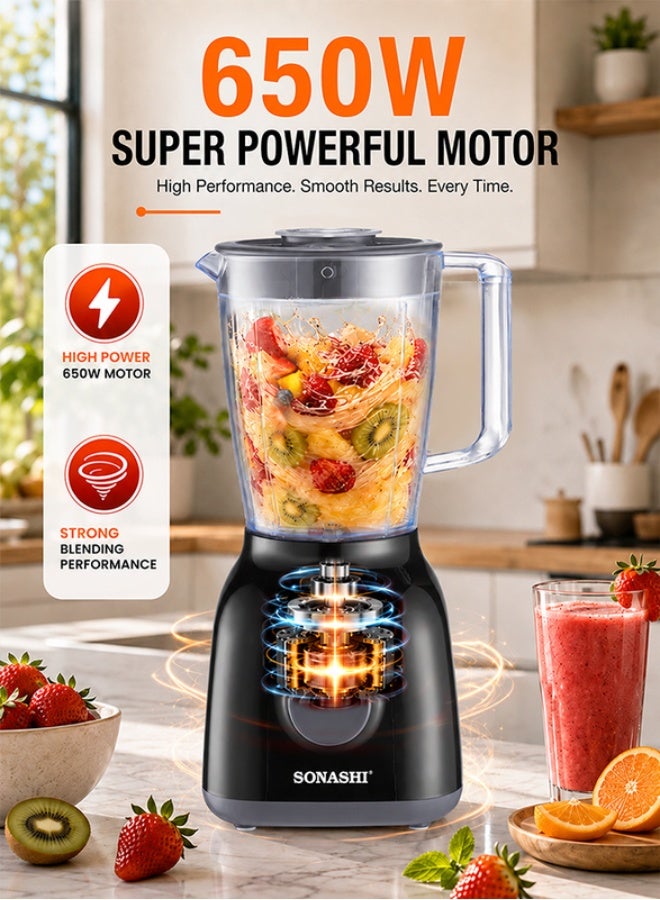 سوناشي خلاط 2 في 1 مع وعاء غير قابل للكسر 1.25 L 650 W SB-144N أسود - Image 3