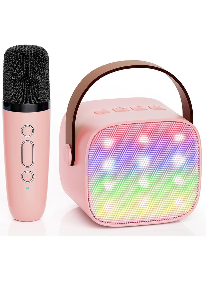 Colorful karaoke sound system, Karaoke Machine for Kids and Adults, Portable Mini Bluetooth Speaker with Wireless Microphone, Christmas Gift Toys with Colorful Lights (Light Pink 1 Microphone)  - Image 1