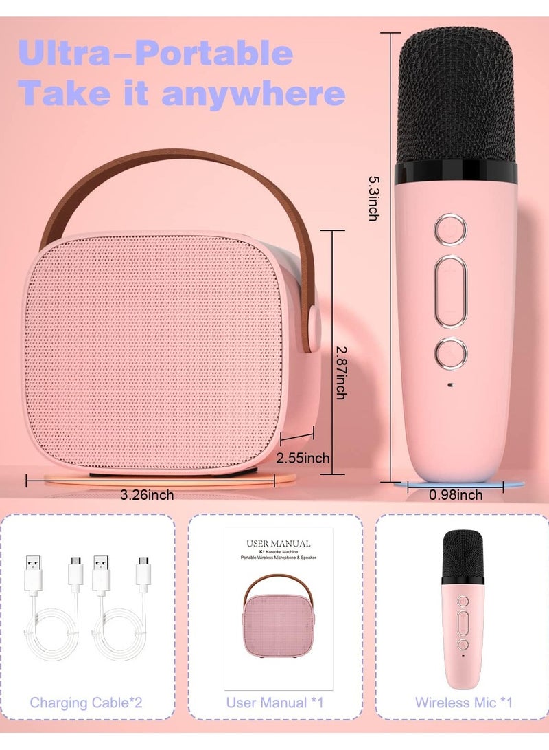 Colorful karaoke sound system, Karaoke Machine for Kids and Adults, Portable Mini Bluetooth Speaker with Wireless Microphone, Christmas Gift Toys with Colorful Lights (Light Pink 1 Microphone)  - Image 3