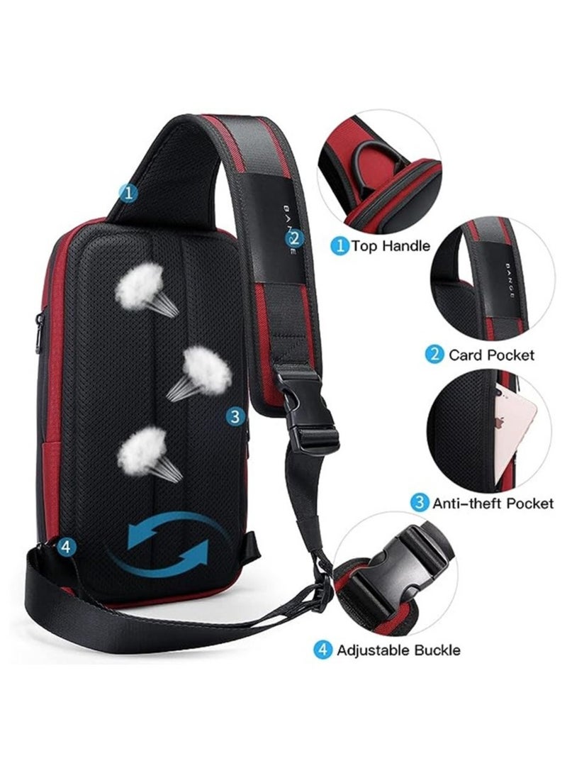 BANGE حقيبة باندج السلينج، حقيبة صدر للرجال مقاومة للماء، حقائب كتف، حقيبة ظهر متقاطعة للرجال (أحمر) - Image 3