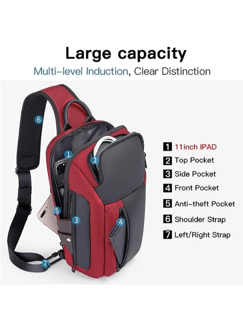 BANGE حقيبة باندج السلينج، حقيبة صدر للرجال مقاومة للماء، حقائب كتف، حقيبة ظهر متقاطعة للرجال (أحمر) - Image 4