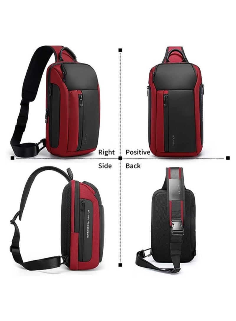 BANGE حقيبة باندج السلينج، حقيبة صدر للرجال مقاومة للماء، حقائب كتف، حقيبة ظهر متقاطعة للرجال (أحمر) - Image 5