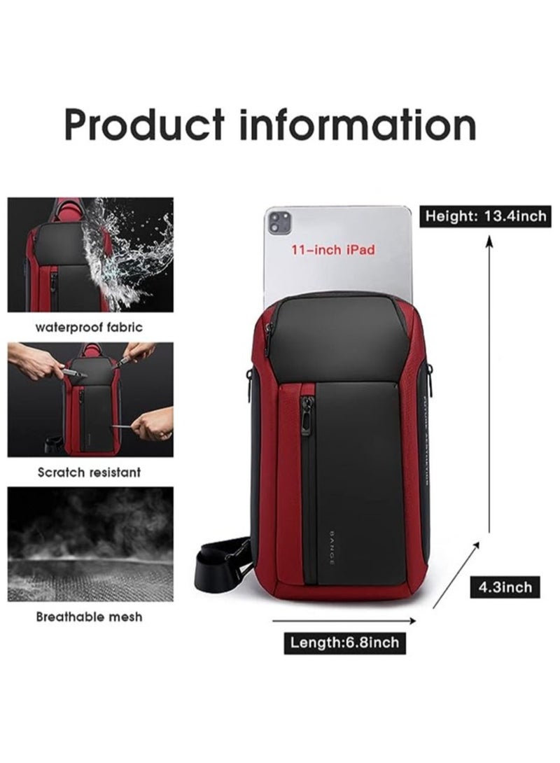 BANGE حقيبة باندج السلينج، حقيبة صدر للرجال مقاومة للماء، حقائب كتف، حقيبة ظهر متقاطعة للرجال (أحمر) - Image 2