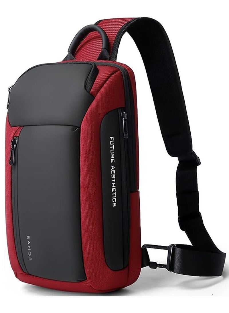 BANGE حقيبة باندج السلينج، حقيبة صدر للرجال مقاومة للماء، حقائب كتف، حقيبة ظهر متقاطعة للرجال (أحمر) - Image 1