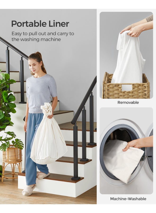 SONGMICS Laundry Basket with Lid, 160 L, Rolling Laundry Hamper with Wheels, 3-Compartment Synthetic Rattan, Removable Liner, for Laundry Room, Bedroom, 70 x 36 x 66 cm, Natural - Image 5