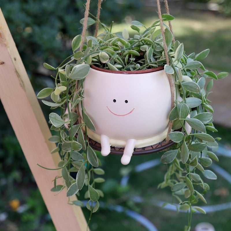 UMESONG Hanging Swing Chair Planter Pot Smiley Face Planter for Indoor Outdoor Plant Cute Head Resin Flower Pots for String of Pearls Plant Live Unique Gift IdeaI for Mother Day, Christmas (Large) - Image 4