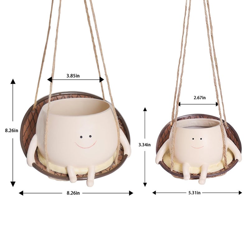 UMESONG Hanging Swing Chair Planter Pot Smiley Face Planter for Indoor Outdoor Plant Cute Head Resin Flower Pots for String of Pearls Plant Live Unique Gift IdeaI for Mother Day, Christmas (Large) - Image 2