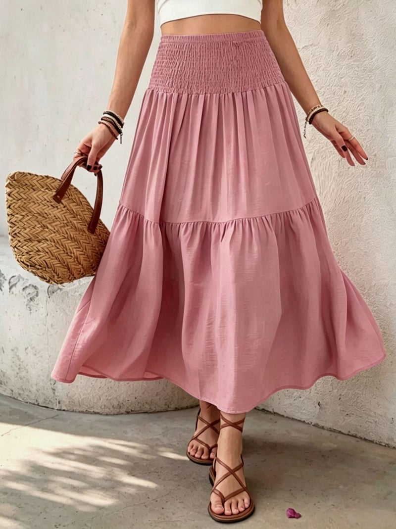 Elastic High Waist A-Line Floral Maxi Skirt