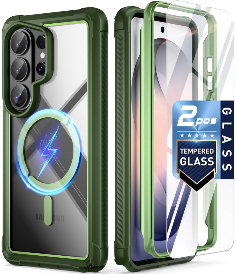 Poetic Guardian MagPro Case for Galaxy S26 Ultra 6.9", MagSafe Compatible | 20FT Mil-Grade Drop Tested | 2 Tempered Glass Screen Protector, Full Body Shockproof Phone Case for S26 Ultra, Green/Clear - Image 1