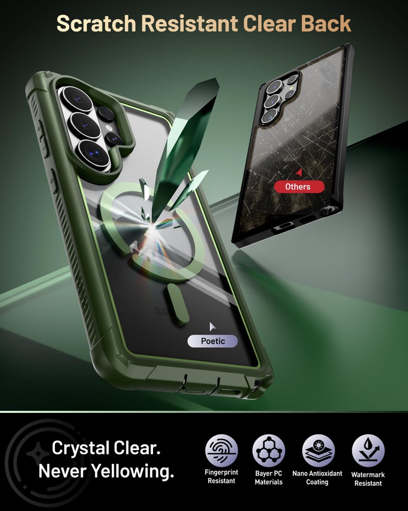 Poetic Guardian MagPro Case for Galaxy S26 Ultra 6.9", MagSafe Compatible | 20FT Mil-Grade Drop Tested | 2 Tempered Glass Screen Protector, Full Body Shockproof Phone Case for S26 Ultra, Green/Clear - Image 4