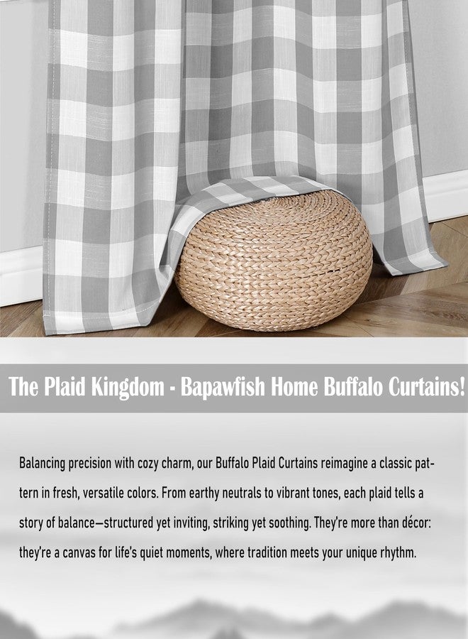 Bapawfish Gray White Gingham Buffalo Plaid Checkered Window Curtain Panels 63 Inches Length,Farmhouse Semi Sheer Drapes,Rustic Rod Pocket Window Treatment for Bedroom Living Room,2 Panels,40"x63",Grey - Image 2