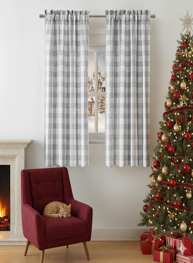 Bapawfish Gray White Gingham Buffalo Plaid Checkered Window Curtain Panels 63 Inches Length,Farmhouse Semi Sheer Drapes,Rustic Rod Pocket Window Treatment for Bedroom Living Room,2 Panels,40"x63",Grey - Image 1