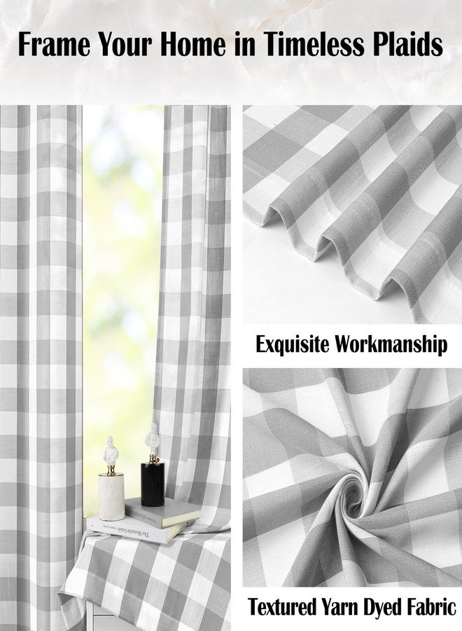 Bapawfish Gray White Gingham Buffalo Plaid Checkered Window Curtain Panels 63 Inches Length,Farmhouse Semi Sheer Drapes,Rustic Rod Pocket Window Treatment for Bedroom Living Room,2 Panels,40"x63",Grey - Image 3