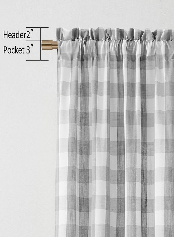 Bapawfish Gray White Gingham Buffalo Plaid Checkered Window Curtain Panels 63 Inches Length,Farmhouse Semi Sheer Drapes,Rustic Rod Pocket Window Treatment for Bedroom Living Room,2 Panels,40"x63",Grey - Image 5