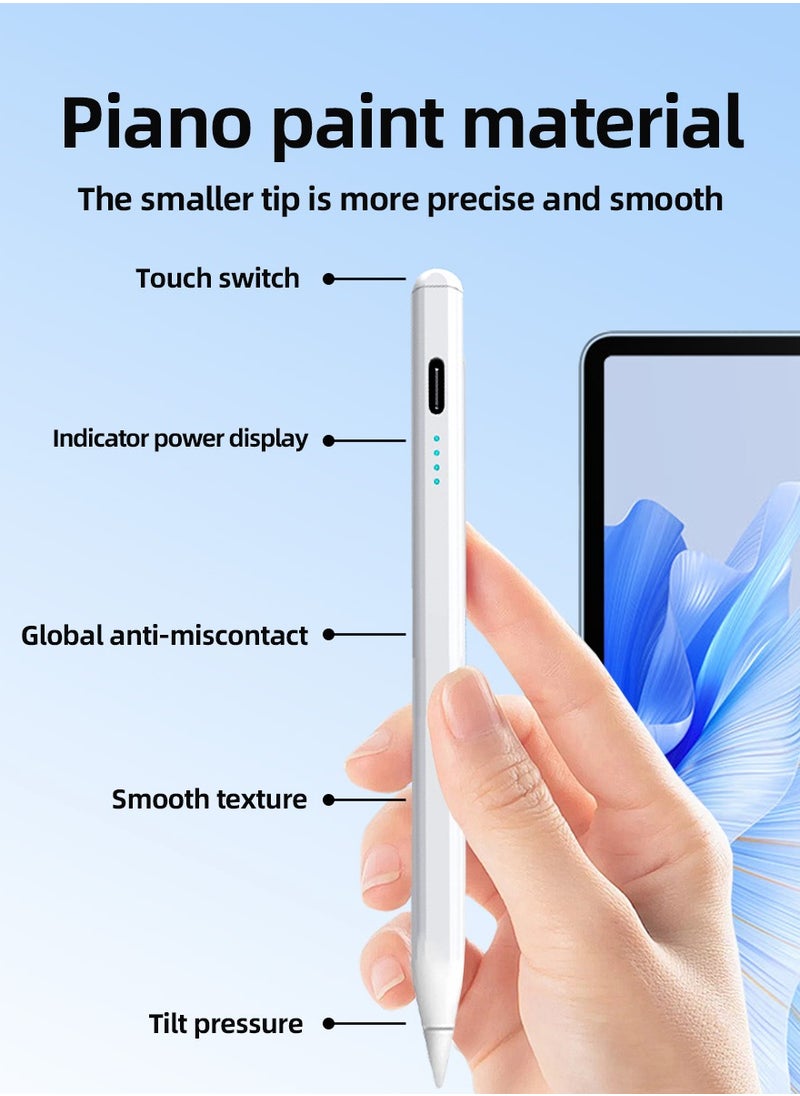 Capacitive Stylus, Multi-Platform Compatible Bluetooth Stylus with Long-Lasting Battery, Replaceable Tips, Type-C Charger for iPad/Android Devices
