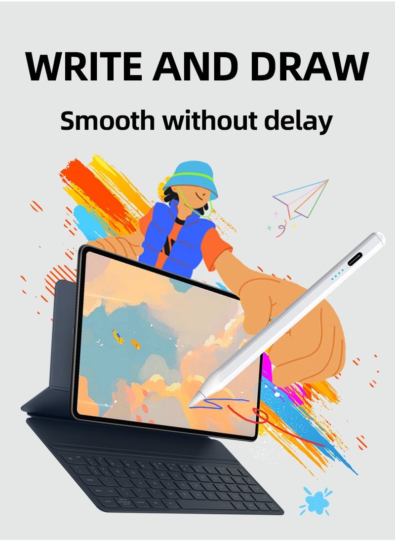 Capacitive Stylus, Multi-Platform Compatible Bluetooth Stylus with Long-Lasting Battery, Replaceable Tips, Type-C Charger for iPad/Android Devices