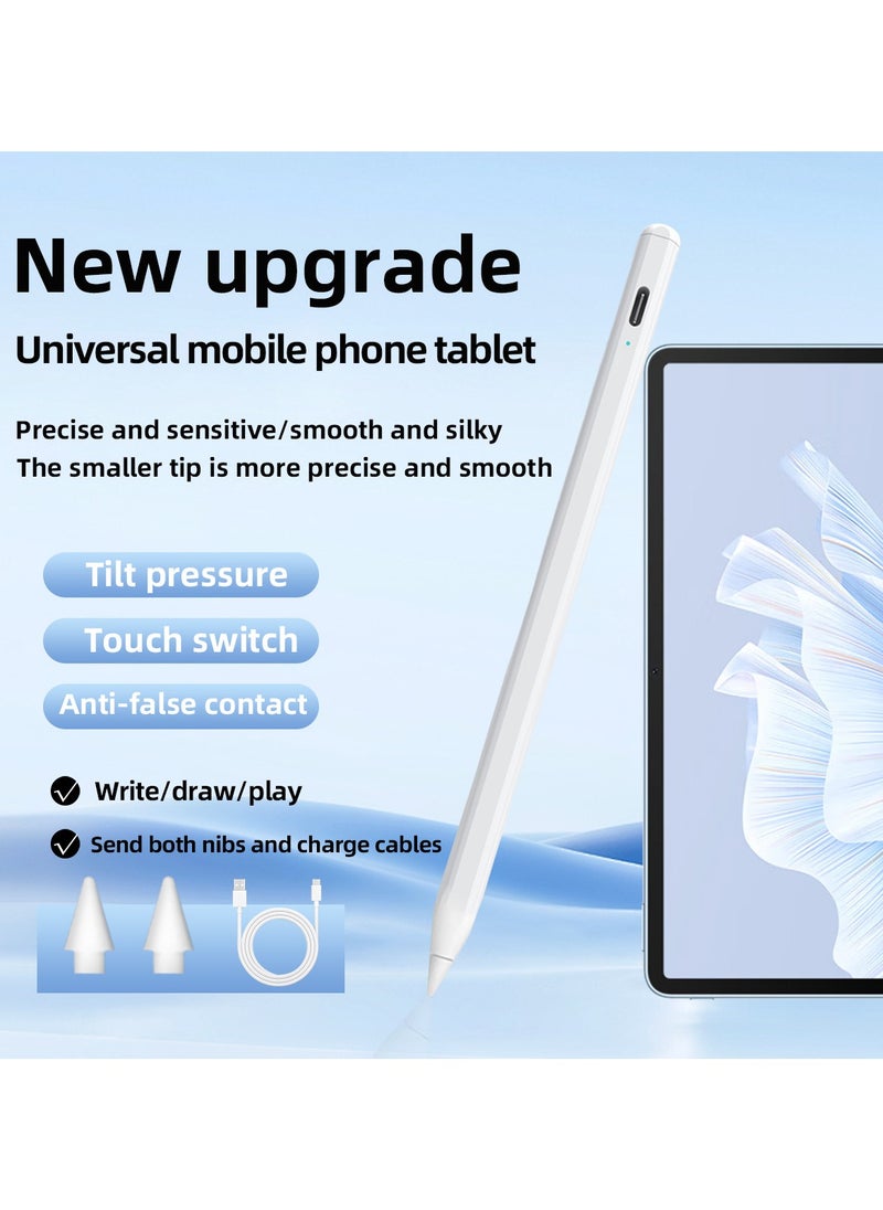 Capacitive Stylus, Multi-Platform Compatible Bluetooth Stylus with Long-Lasting Battery, Replaceable Tips, Type-C Charger for iPad/Android Devices