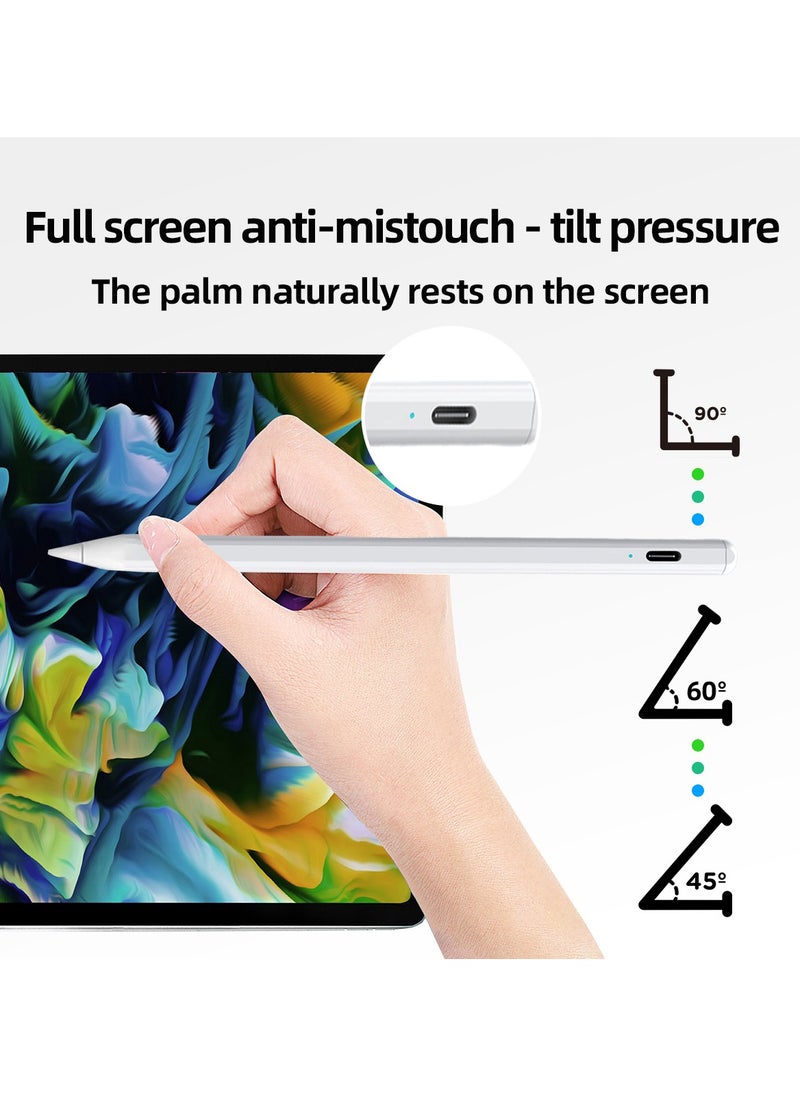 Capacitive Stylus, Multi-Platform Compatible Bluetooth Stylus with Long-Lasting Battery, Replaceable Tips, Type-C Charger for iPad/Android Devices