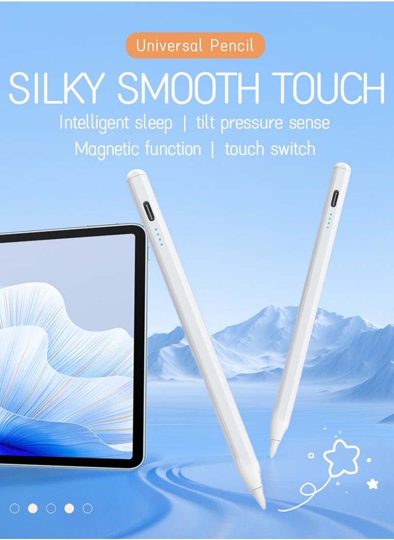 Capacitive Stylus, Multi-Platform Compatible Bluetooth Stylus with Long-Lasting Battery, Replaceable Tips, Type-C Charger for iPad/Android Devices
