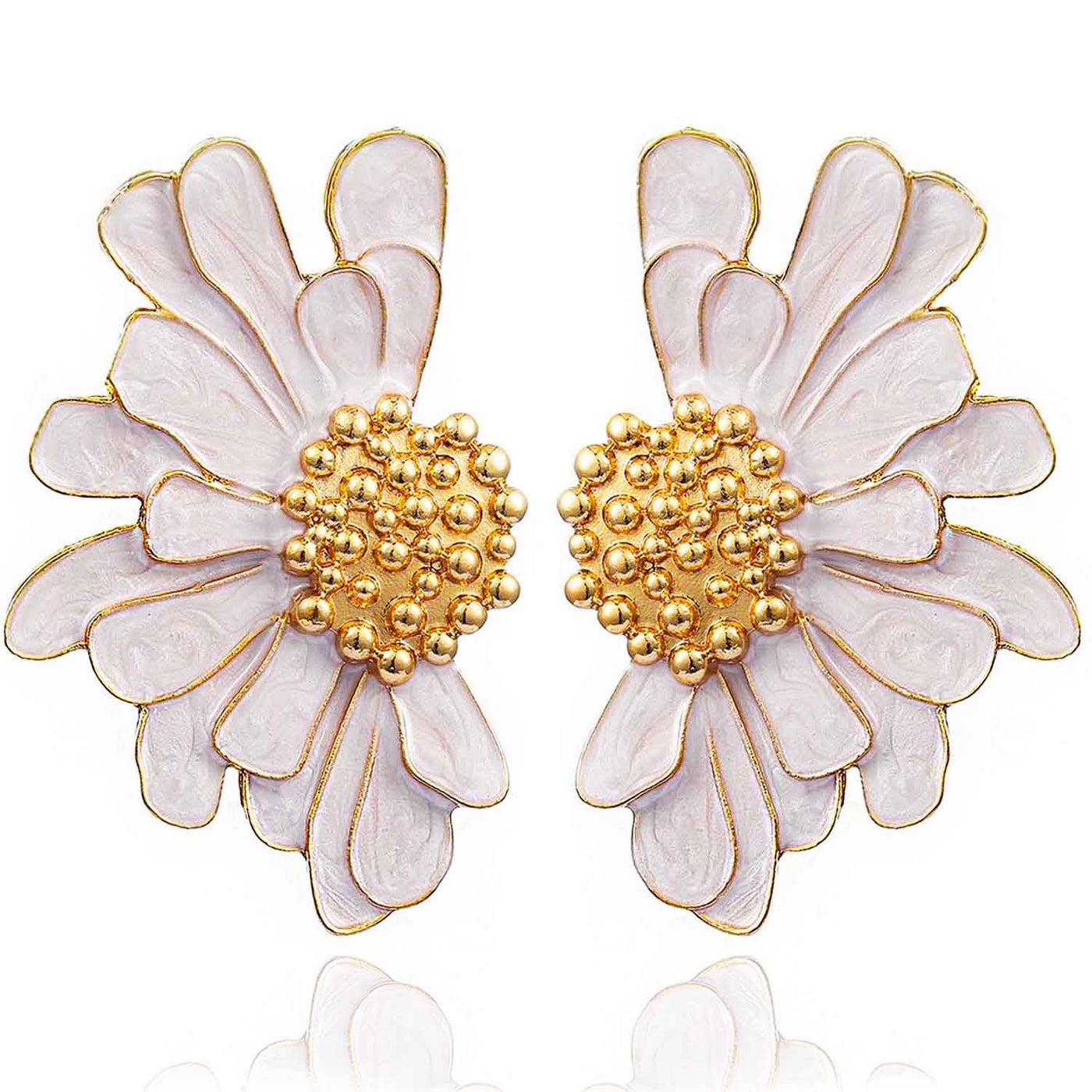 Aksod Vintage Flower Earrings Studs White Large Floral Earrings Bohemian Enamel Daisy Stud Summer Hawaii Wedding Party Earrings Jewelry for Women (White)