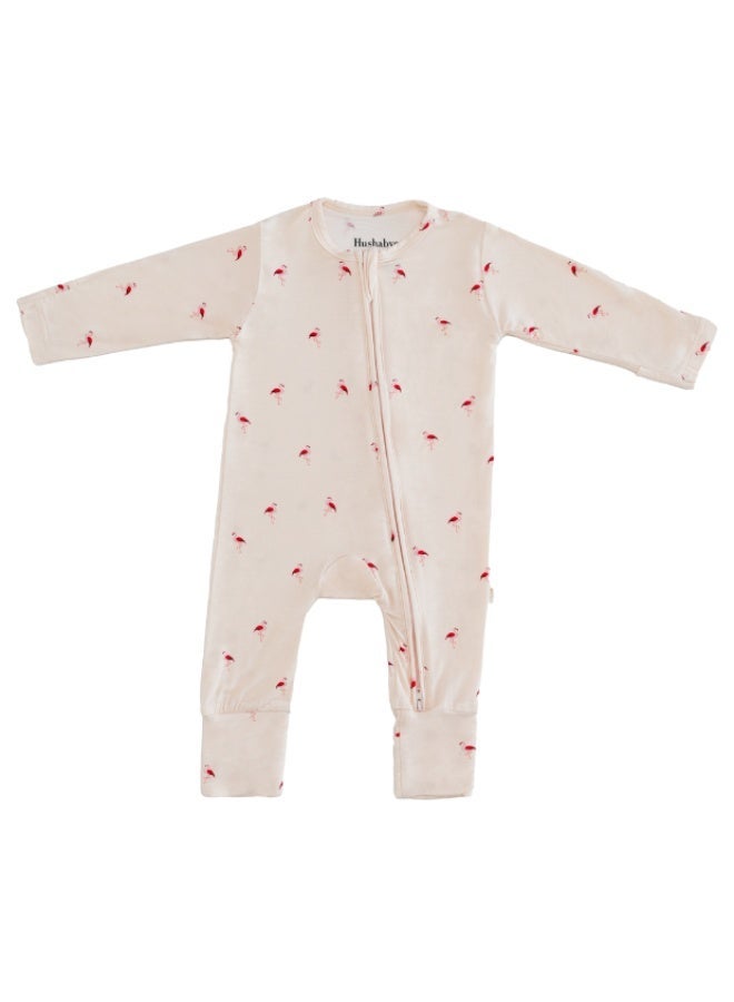 Hushabye – Zippered Baby Sleepsuit – Bamboo – Flamingo - Image 2