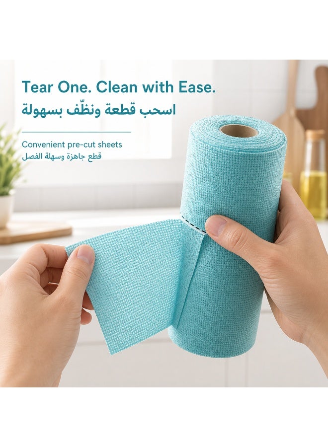 20-Piece Tear-Off Kitchen Cleaning Cloth Roll, 25 x 25 cm, Polyester Cotton Reusable Dish Towels, Absorbent Multipurpose Wipes for Dishes, Countertops and Home Cleaning - Image 3