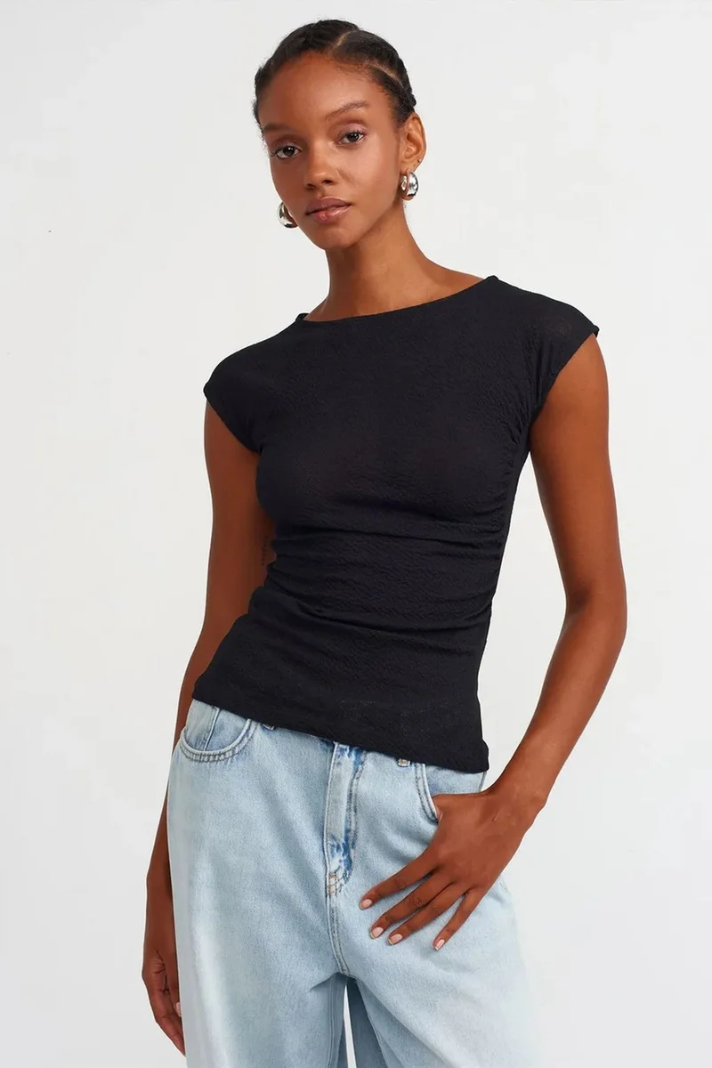 Dilvin Black DILVIN Fitted Boat Neck Blouse for Women | Best Price UAE