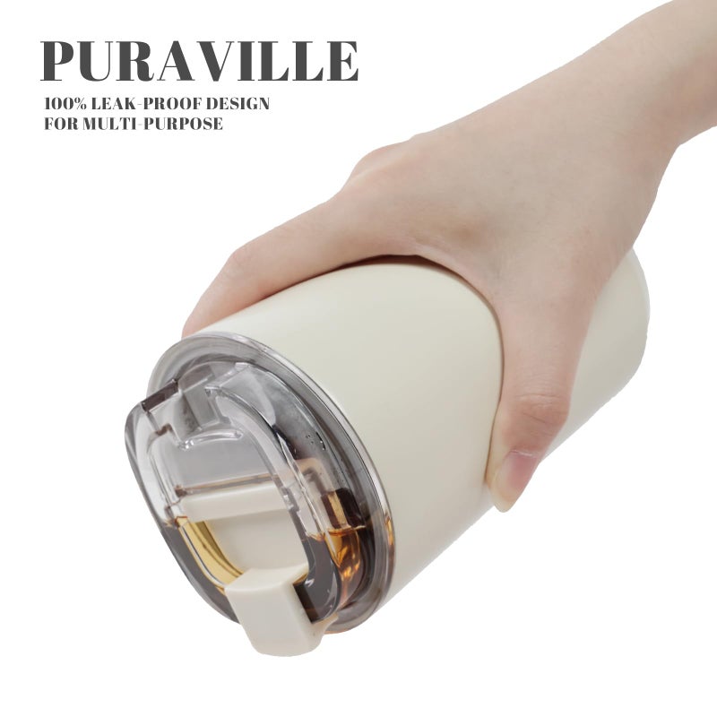 Puraville Insulated Tumblers with Lid, 14 oz Travel Coffee Mug Stainless Steel Vacuum Cup, Leak Proof Reusable Double Walled Coffee Tumbler for Iced and Hot Drinks, Cream - Image 5
