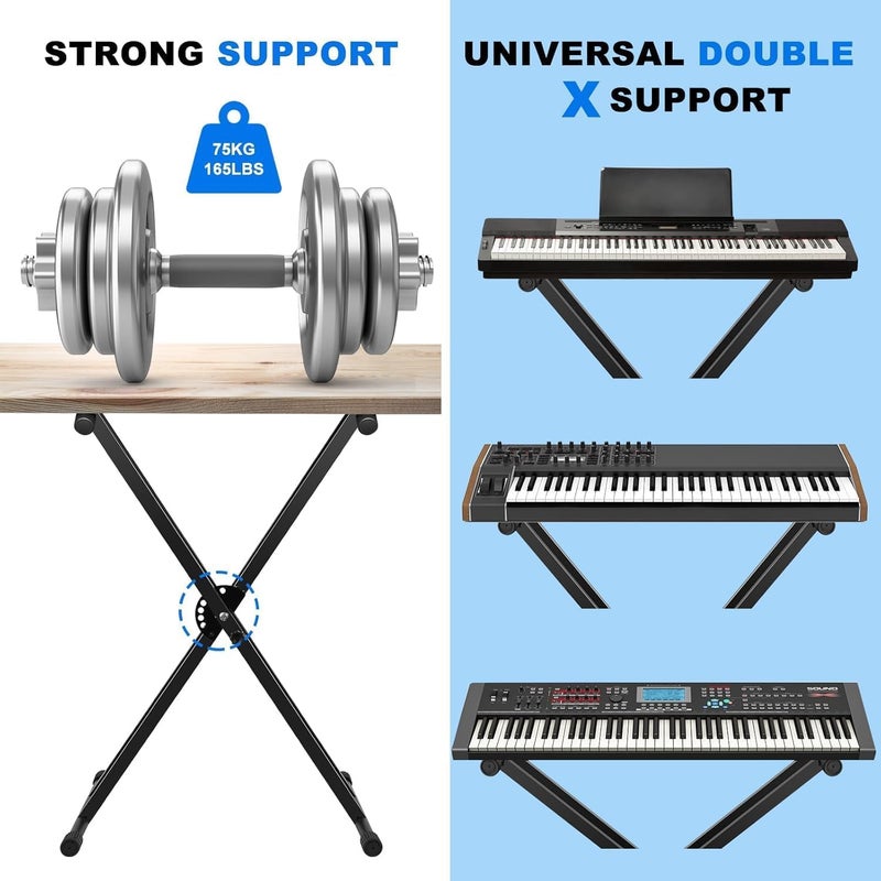 Mocking Bird Adjustable Double X Keyboard Stand & Non-Slip Sustain Pedal – Heavy-Duty Piano Stand with Height Adjustment, Support Straps, Polarity Switch Pedal with 1/4" Plug – For Digital Pianos, Keyboards, MIDI - Image 4
