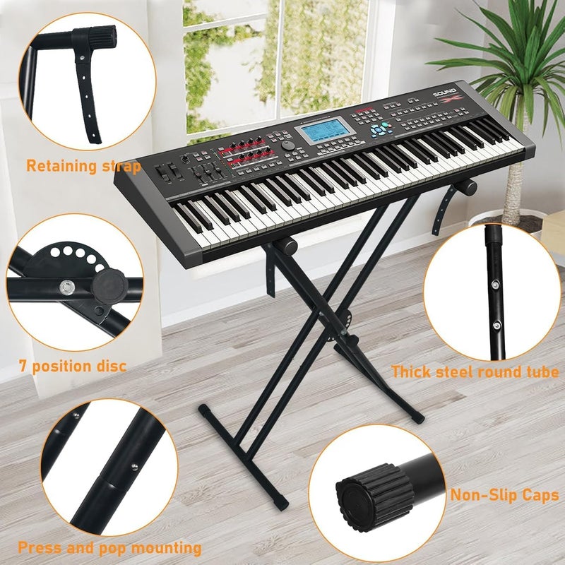 Mocking Bird Adjustable Double X Keyboard Stand & Non-Slip Sustain Pedal – Heavy-Duty Piano Stand with Height Adjustment, Support Straps, Polarity Switch Pedal with 1/4" Plug – For Digital Pianos, Keyboards, MIDI - Image 3