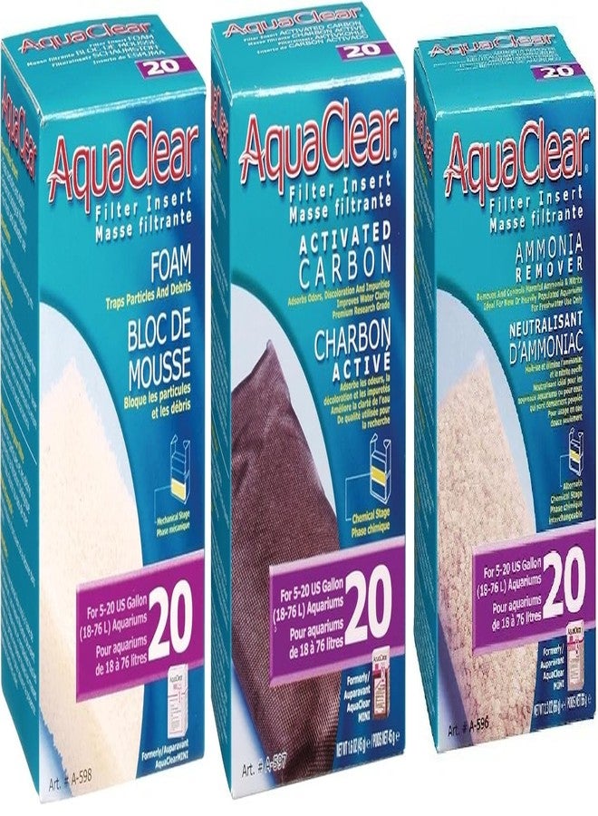 AquaClear Fluval 20 Maintenance Kit Hang on Back Aquarium Filter Aqua Clear AC20 Carbon Foam Ammonia 3 Month Supply