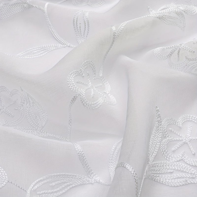 2pcs White Embroidered Sheer Curtains 132x241 Bali Style Light Transmitting Heat Insulation - Image 3
