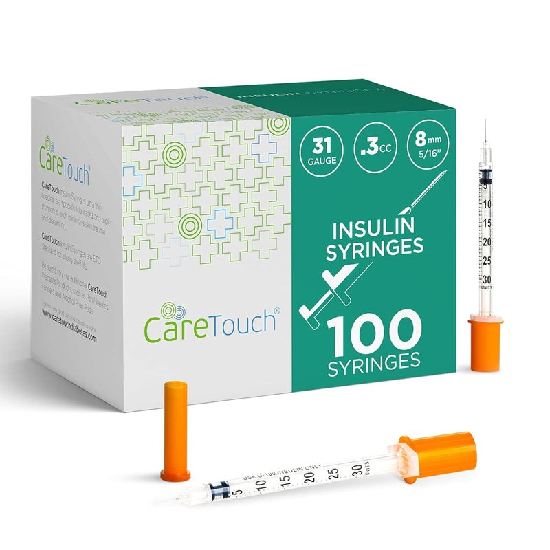 Care Touch حقن الأنسولين - 31 جرام 5/16" - 8 مم .3 مل - إبر حقن الأنسولين 31 قياس 5/16 بوصة - (عبوة من 100) - Image 1