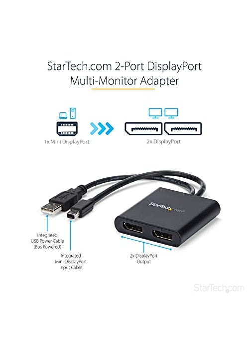 Startech.com StarTech.com 2-Port Multi Monitor Adapter - Mini DisplayPort to 2x DisplayPort MST Hub - Dual 4K 30Hz - Video Splitter for Extended Desktop Mode on Windows PCs Only - mDP 1.2 to 2x DP (MSTMDP122DP)  - Image 2