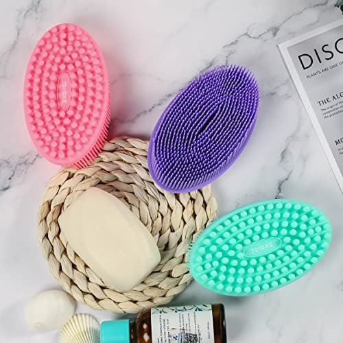 TDHDIKE Silicone Body Scrubber Loofah - Set of 3 Soft Exfoliating Body Bath Shower Scrubber Loofah Brush for Sensitive Kids Women Men All Kinds of Skin(Purple/Green/Pink) - Image 4