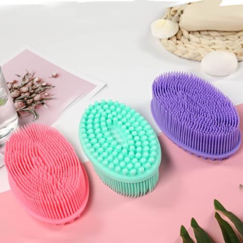 TDHDIKE Silicone Body Scrubber Loofah - Set of 3 Soft Exfoliating Body Bath Shower Scrubber Loofah Brush for Sensitive Kids Women Men All Kinds of Skin(Purple/Green/Pink) - Image 5