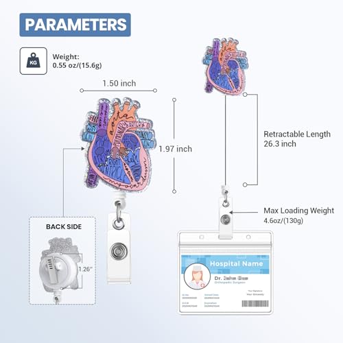 ITOKEY Cardiac Badge Holder Anatomy Funny Nurse Name Tag Holder Heart Retractable Reel ID Card Clip Pediatrics Nursing Badge Clips Medical Assistant for Doctor Student Teacher Office Clinic - Image 3