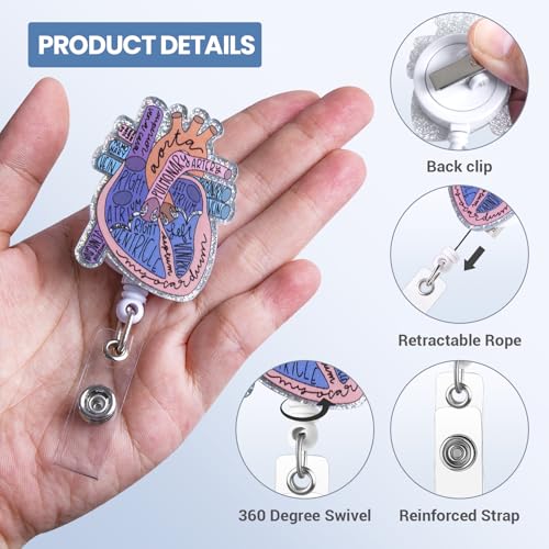 ITOKEY Cardiac Badge Holder Anatomy Funny Nurse Name Tag Holder Heart Retractable Reel ID Card Clip Pediatrics Nursing Badge Clips Medical Assistant for Doctor Student Teacher Office Clinic - Image 2