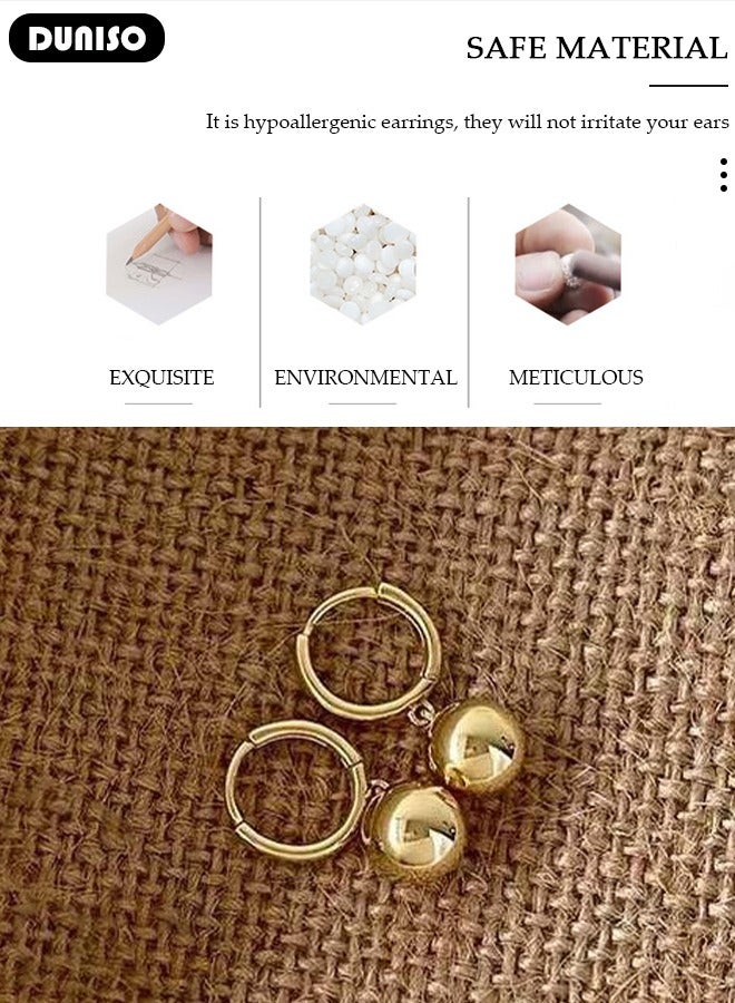 DUNISO Women's Dangle Earrings,925 Sterling Silver 14K Gold Plating Studs,14k Gold Ball Drop Earrings,Fashionable Lightweight Hypoallergenic Stud Earring for Women Girls Jewelry Gift  - Image 3