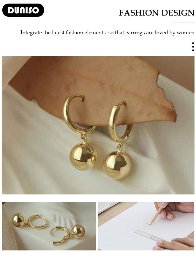 DUNISO Women's Dangle Earrings,925 Sterling Silver 14K Gold Plating Studs,14k Gold Ball Drop Earrings,Fashionable Lightweight Hypoallergenic Stud Earring for Women Girls Jewelry Gift  - Image 4