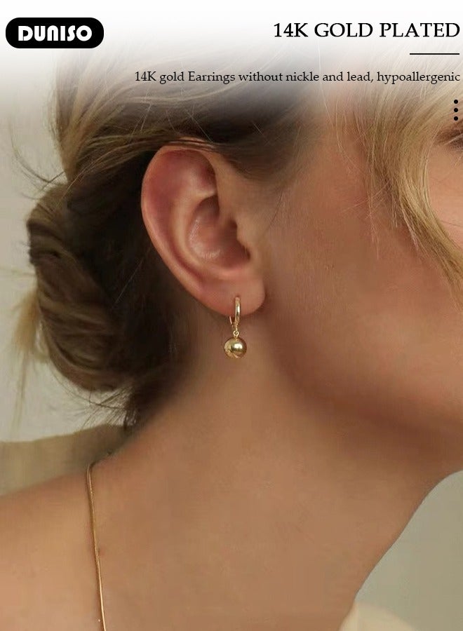 DUNISO Women's Dangle Earrings,925 Sterling Silver 14K Gold Plating Studs,14k Gold Ball Drop Earrings,Fashionable Lightweight Hypoallergenic Stud Earring for Women Girls Jewelry Gift  - Image 5