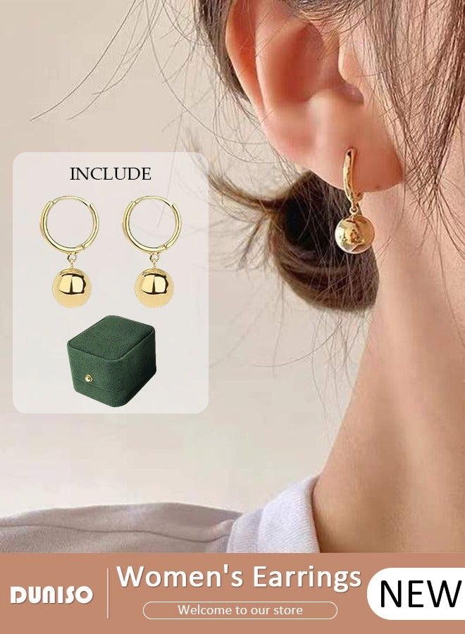 DUNISO Women's Dangle Earrings,925 Sterling Silver 14K Gold Plating Studs,14k Gold Ball Drop Earrings,Fashionable Lightweight Hypoallergenic Stud Earring for Women Girls Jewelry Gift  - Image 1