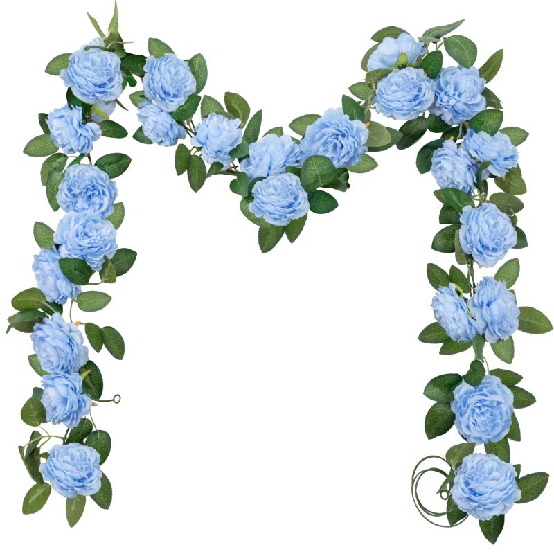 SHACOS 3Pcs Artficial Flowers Garland Roses Vine Hanging Peony Rose Garland for Wedding Arch Table Backdrop Garden Party Blue