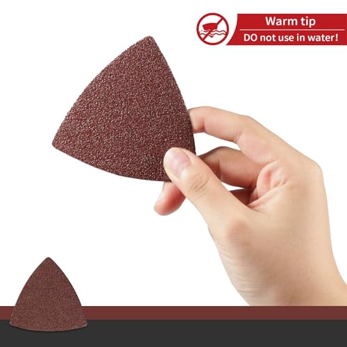 LEONTOOL 30 Pcs 3-1/8 Inch (80mm) Triangular Hook & Loop Oscillating Multitool Sanding Pads Triangle Sanding Pads 60 Grit No Hole Triangle Sandpaper Detail Sander Sandpaper for Wood Metal Polishing - Image 5