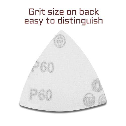 LEONTOOL 30 Pcs 3-1/8 Inch (80mm) Triangular Hook & Loop Oscillating Multitool Sanding Pads Triangle Sanding Pads 60 Grit No Hole Triangle Sandpaper Detail Sander Sandpaper for Wood Metal Polishing - Image 3