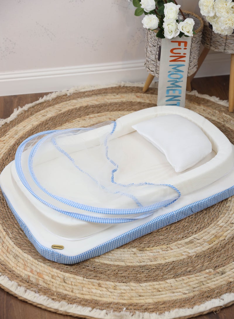 FUN MOMENT Sponge mosquito net mattress for newborns, ultra-soft and breathable, white/blue, 80 x 50 cm - Image 4
