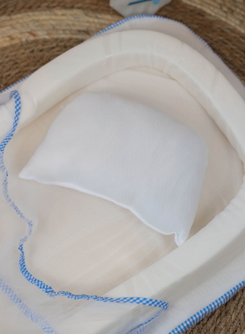 FUN MOMENT Sponge mosquito net mattress for newborns, ultra-soft and breathable, white/blue, 80 x 50 cm - Image 5