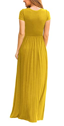 DEARCASE Maxi Dress for Women Yellow XX-Large Crewneck Short Sleeves Wedding Guest A-line Casual Loose Party Vintage Spring Summer Beach Long Dresses with Pockets - Image 4